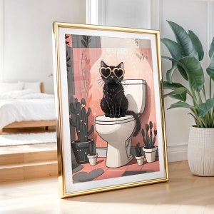 Black Cat On The Toilet, Funny Bathroom Wall Art, Black Cat Toilet Print, Funny Cat Print, Black Cat Poster, Black Cat Owner Gift, PRINT