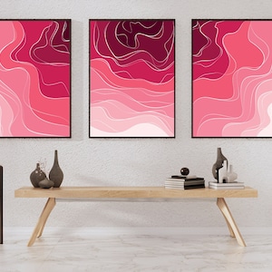 Pink Abstract Art Printable Set of 3, Rose Pink Modern Abstract Painting, Minimalist Wall Art, Living Room Decor, Luxury Wall Art posters