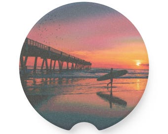 Sunset Surf Pier Car Coaster | Soapstone Car Coaster