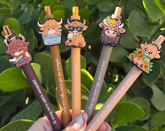 Highland Cow Affirmation Pens – Motivational Pens for Journaling, Mental Wellness & Gifts