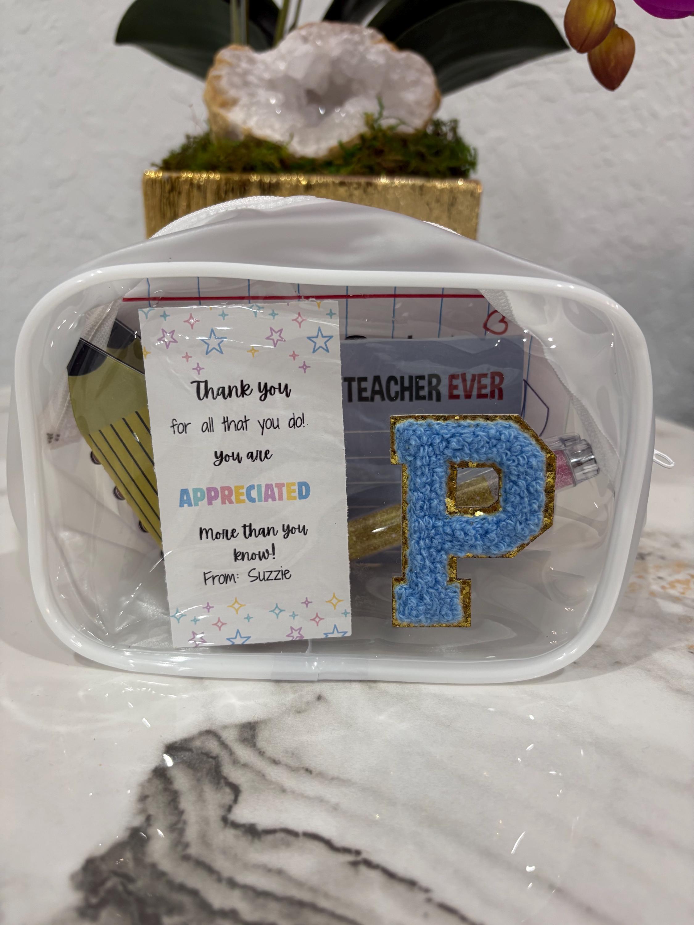 Personalized Teacher Gift Set: Zipper Pouch, Clips, Pen, Notepad ...