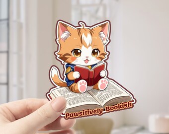 Pawsitively Bookish Kindle Stickers Gift for Bookworm, Cute Cat Book Lover Vinyl Decal, Reading Sticker