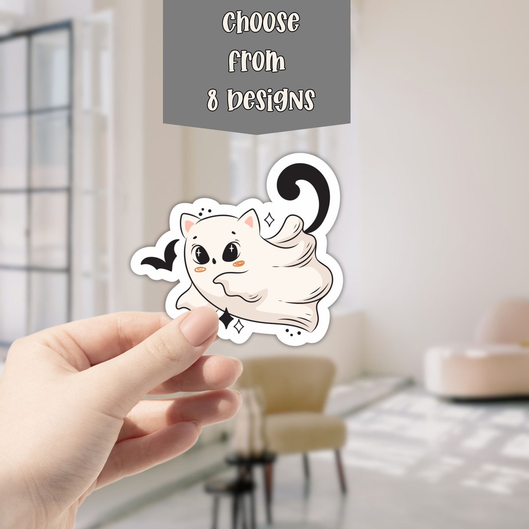 Cat Ghost Sticker for Halloween, Vinyl Sticker Gift for Spooky Season ...