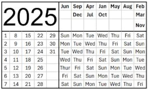 One Page Yearly Calendar