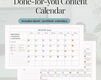 Digital Content Calendar Template Design Business Planner Social Media Marketing Strategy Content Creator Resource Bundle August Calendar