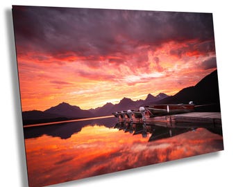 Lake McDonald Sunrise Print | Glacier National Park Montana | Fiery Sky Mountain Photography | Lake House & Cabin Wall Art