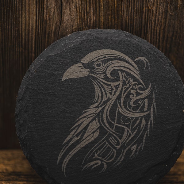 Norse Raven Themed Slate Coaster: Laser-Engraved Slate Table Armor