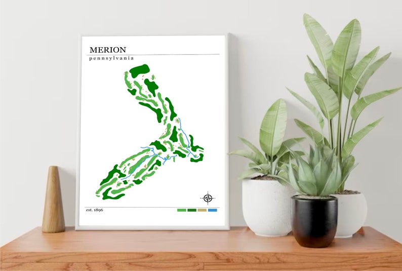 Merion Golf Club Golf Course Map Poster Modern Art Digital Print Home