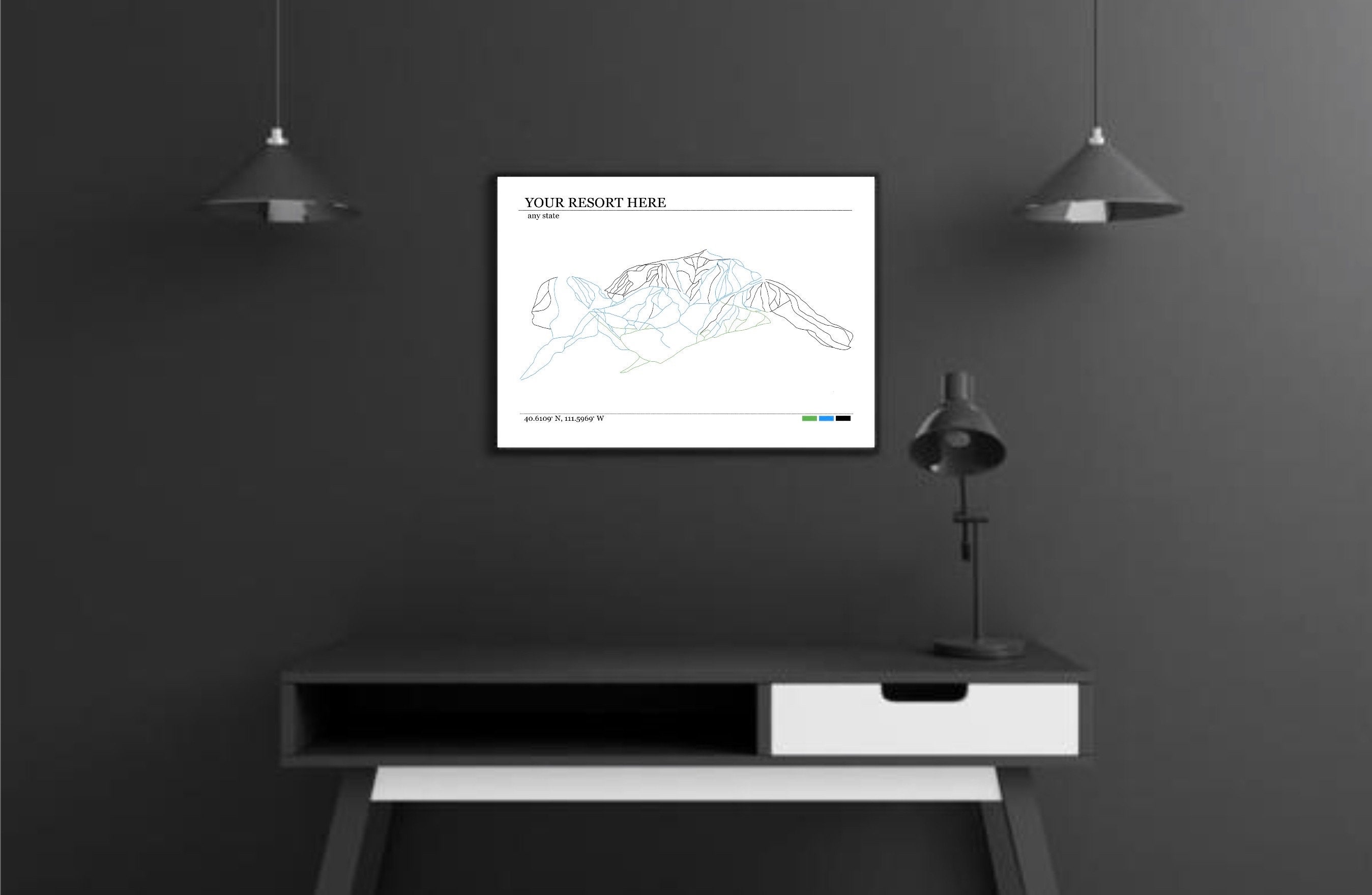 CUSTOM Ski Resort Map Poster Modern Art Digital Print Etsy