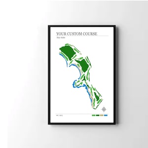 AANGEPASTE plattegrond van de golfbaan | Moderne kunst | Digitale afdruk | Uniek woondecoratie