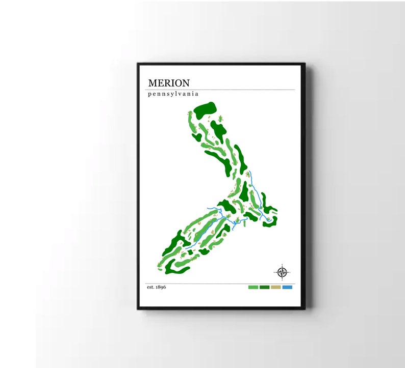 Merion Golf Club Golf Course Map Poster Modern Art Digital Print Home