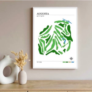 Augusta National Golf Club | Golf Platz Karte | Poster | Moderne Kunst | Digitaldruck | Wohndekor