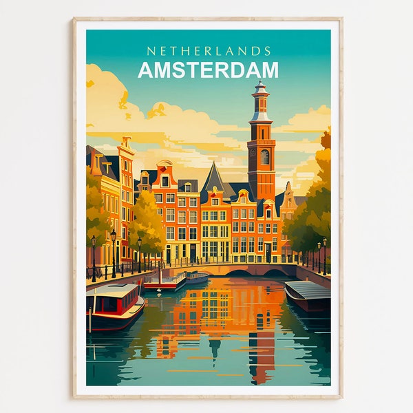 Amsterdam Print, Amsterdam Travel Poster, Netherlands Travel Print Wall Art, Amsterdam Wall Decor, Home Decor, Wedding Gift, Gift Idea