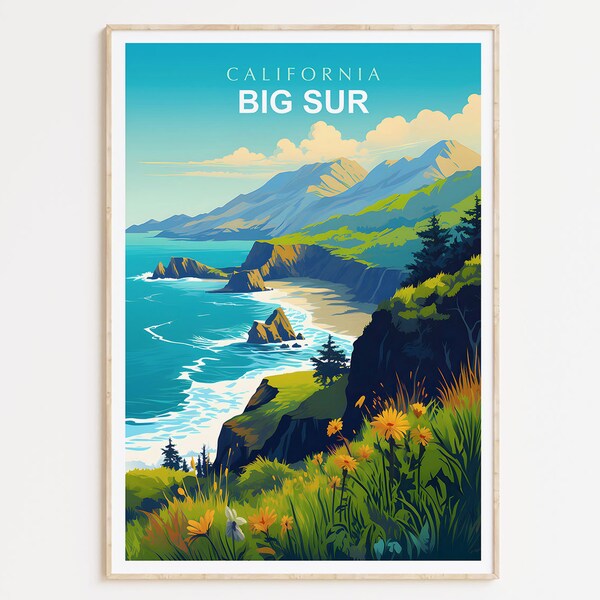 Big Sur Poster Print, California Big Sur Travel Print, Travel Wall Art, Big Sur Artwork, California Travel Gift, Home Decor, Gift Idea