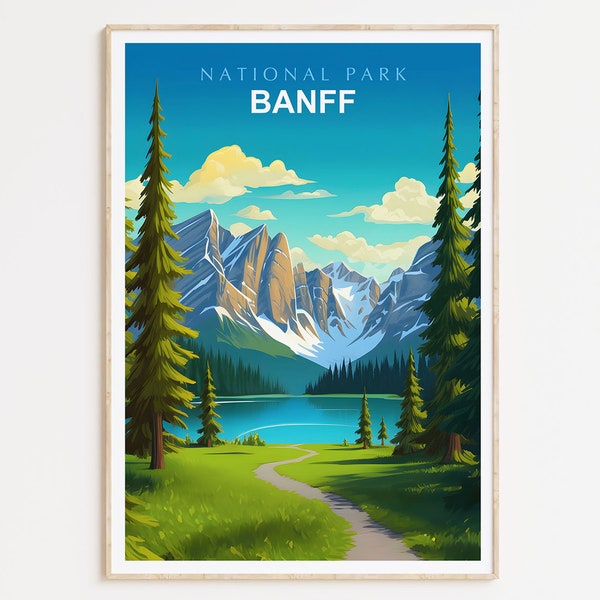 Banff poster, Banff National Park poster, Banff print, Canada kunst aan de muur, Canada print, Canada poster, reizen artwork, Canadese souvenir