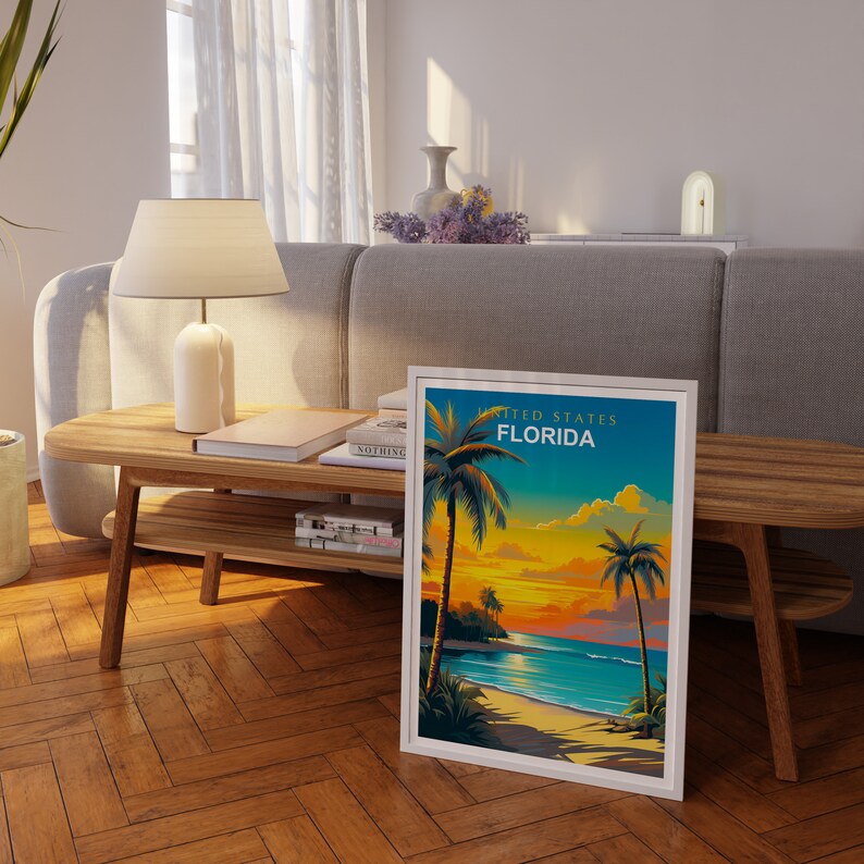 Florida Travel Print, Florida Poster, Wall Art USA, Florida Map, Wall