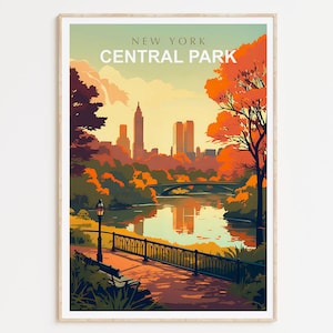 Central Park Print in Autumn, New York Orange Leaves Poster, NYC Travel Print Wall Art, Wall art Central Park, Home Decor, Gift idea