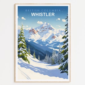 Ski Whistler Print Poster, Skiing Art, British Columbia Print, Moutains Poster, Canada Print, Canada Poster, British Columbia, Home Decor