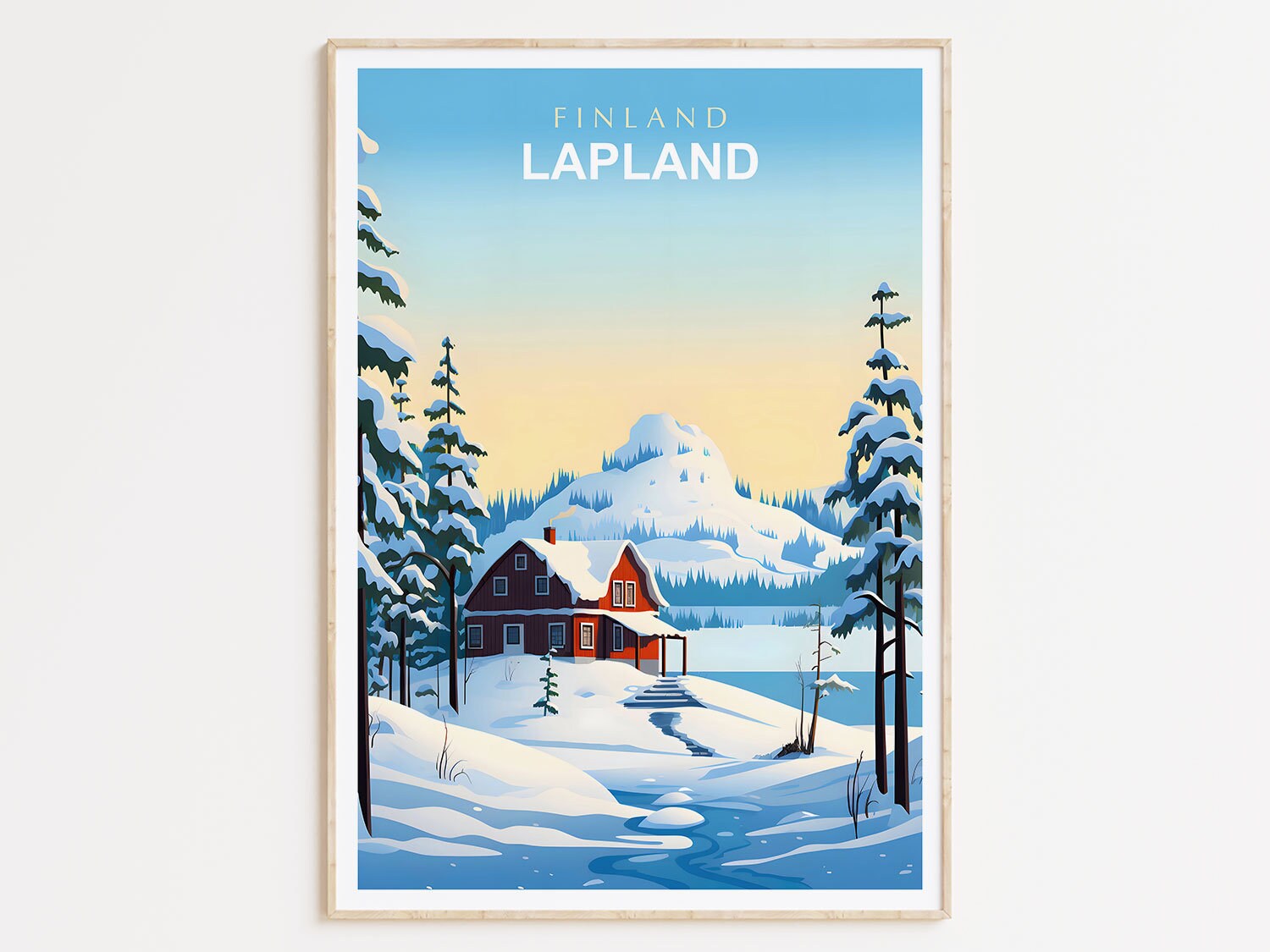 Lapland Finland Travel Print, Lapland Northern Lights Travel Poster Print, Northern Lights Wall ...