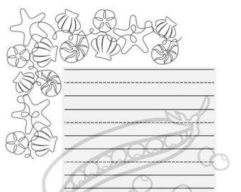 Printable, Lined, Coloring, Black and White Stationery for All Ages - Beach - Handwriting Spacing