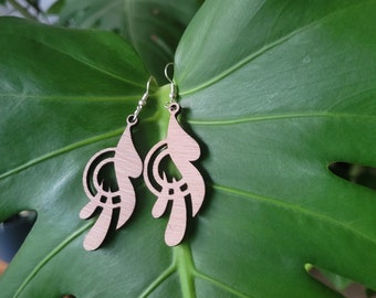 Wooden earrings in the shape of a ring and drop, laser cut, wooden jewelry