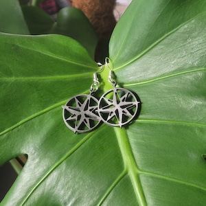 Stainless steel compass rose earrings