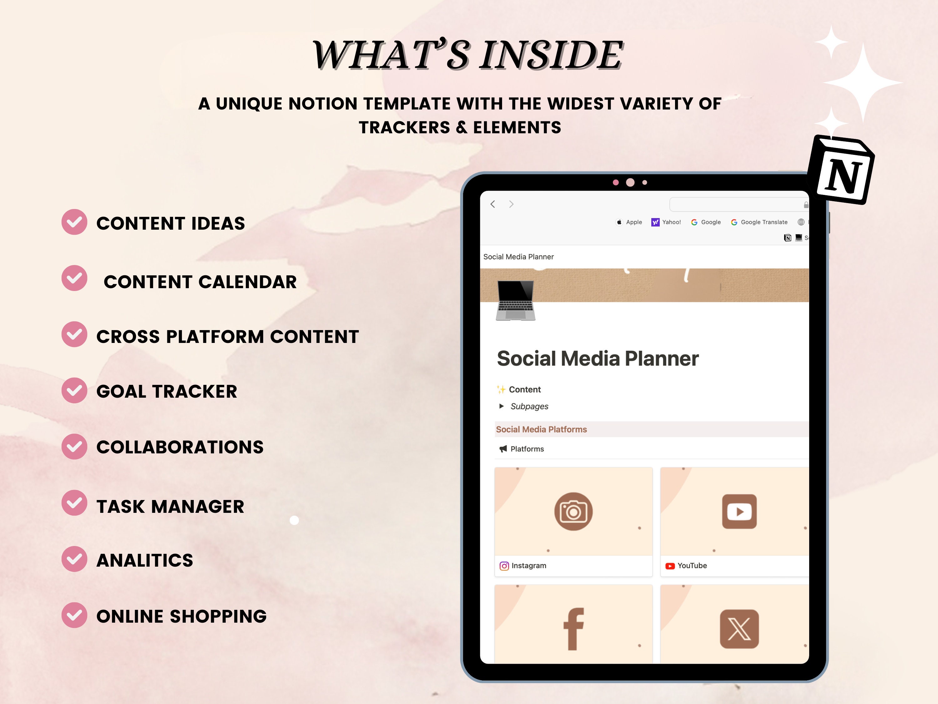 Notion Template Social Media Planner | Digital Content Creator Template ...