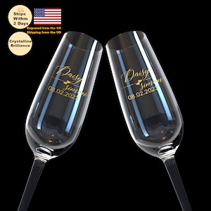 Personalized Wedding Champagne Flutes for Bride and Groom Gift(Set of 2 Gold)-7 oz Custom Wedding Gifts for Couples-Mr Mrs Wedding Glasses