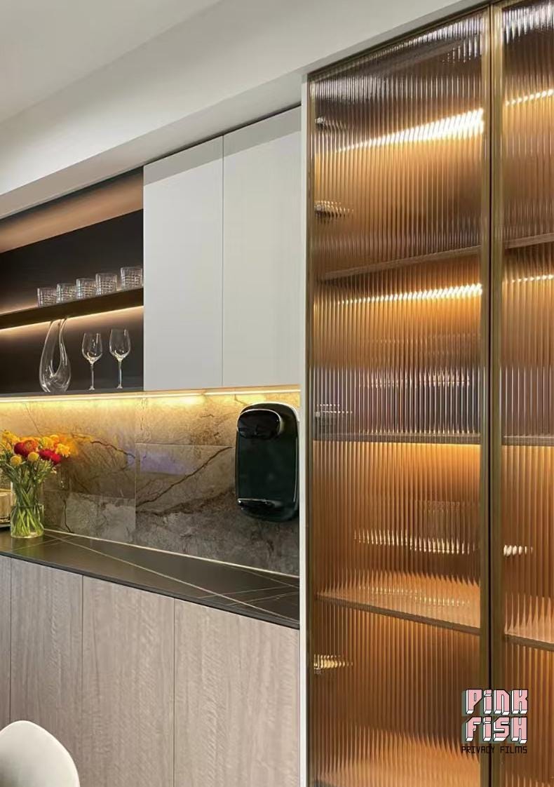 Amber Reeded Glass Privacy Film | Self‑adhesive Ribbed Window Cover ...