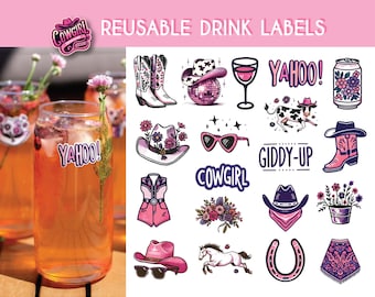 Cowgirl Bachelorette wiederverwendbare Getränkeetiketten, Rodeo Party Decor