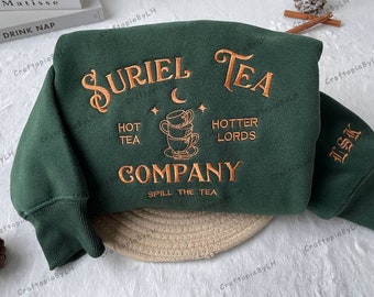 Suriel Tea Company Embroidered Sweatshirt, Acotar Bookish Embroidered, SJM Embroidered Sweatshirt, A Court Of Thorns And Roses Hoodie