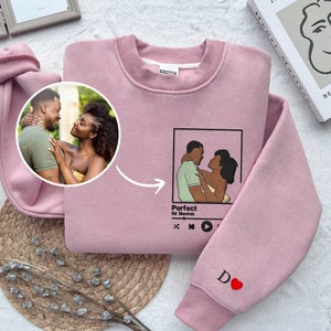Custom Song Album Cover Embroidered Sweatshirt, Couple Portrait Sweatshirt, Anniversary Gift For Him, Couple Anniversary Gift Ideas