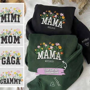 Mama Embroidered Floral Sweatshirt, Custom Mama Crewneck With Kids Names, Grandma Crew, Mama Sweatshirt Embroidered, New Mom Sweatshirt