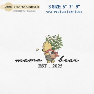 Mother&#39;s Day Embroidery Design, Mama Bear Embroidery Design, Cute Honey Bear Mother Day Embroidery Machine, Floral Bear, Instant Download
