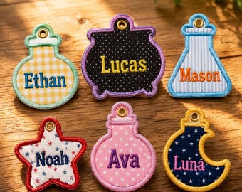 Potion Bottle Applique Tag Embroidery Design Instant Download, ITH Halloween Gift Tag Machine Embroidery Files, Manual Digitizing