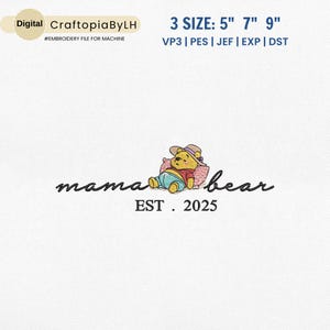 Mother&#39;s Day Embroidery Design, Mama Bear Embroidery Design, Cute Honey Bear Mother Day Embroidery Machine, Sleeping Mama, Instant Download