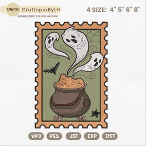 Cute Ghost Boo Embroidery Design, Retro Halloween Embroidery File, Halloween Stamp Ghost Embroidery Machine File, Spooky Season Pes File
