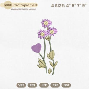 Floral Machine Embroidery Design, Mini Flower Design, Wildflower Embroidery, Birth Month Flower, Satin Stitch File, Instant Download