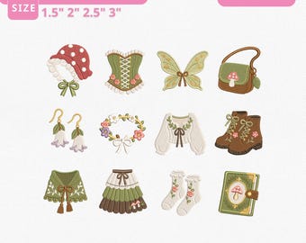 Fairycore Fairy Fashion Instant Download, Cottagecore Aesthetic Machine Embroidery Files, 12 Mini Icons, Manual Digitizing