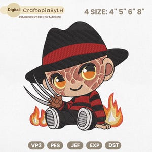 Striped Shirt Chibi Embroidery Design, Cute Scary Character Machine File, Halloween Cartoon Machine Embroidery File, Instant Download, PES
