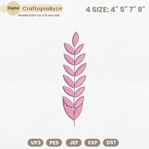 Pink Leaf Machine Embroidery Design, Olive Branch Design, Wildflower Embroidery, Leaf Border Embroidery, Satin Stitch File, Instant Download