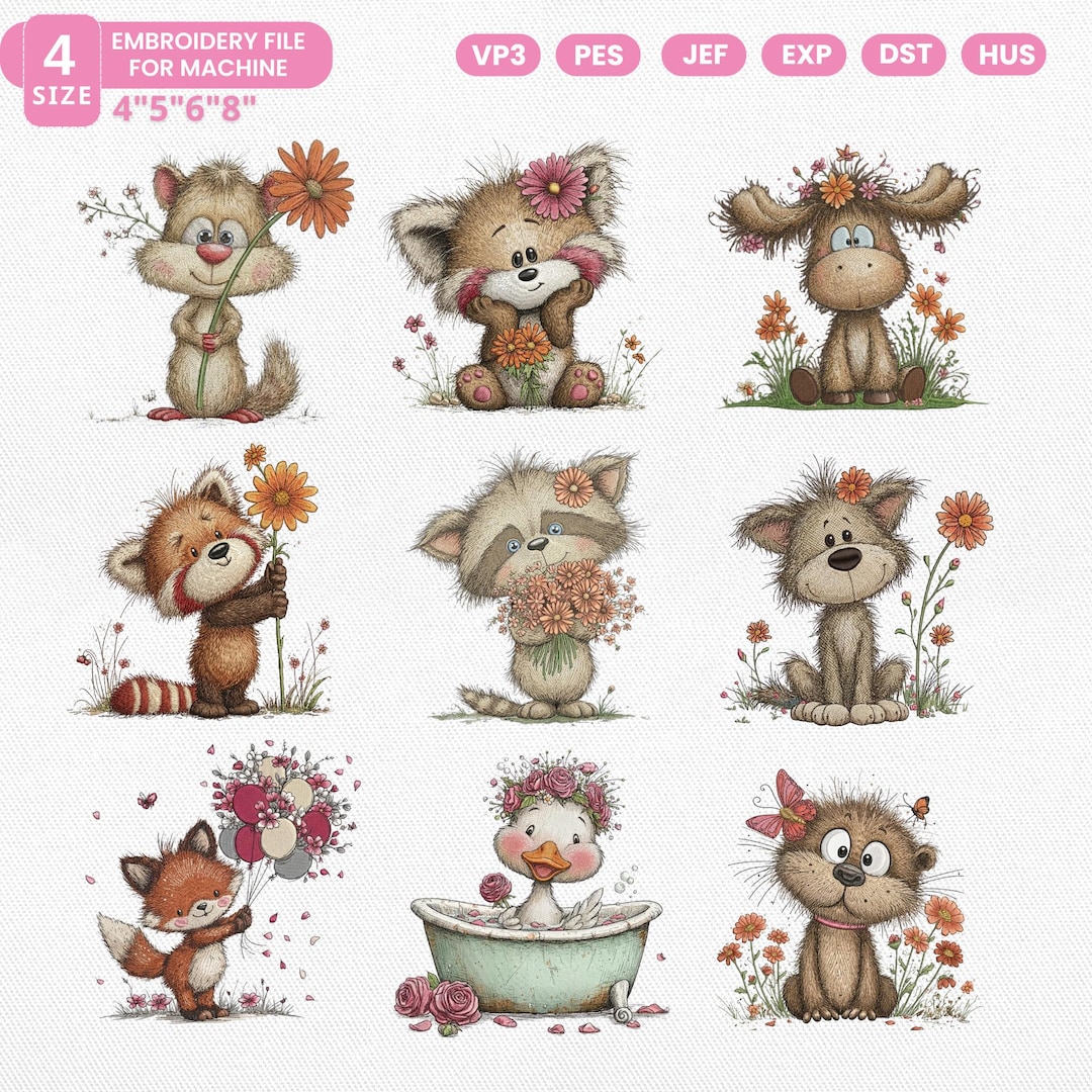 Woodland Animal Embroidery Design Bundle, Cute Forest Animals ...