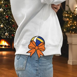 Volleyball Coquette Side Bow Applique Embroidery Design, Retro Sport Ball Bow Embroidery Machine File, Game Day Embroidery File, Pes