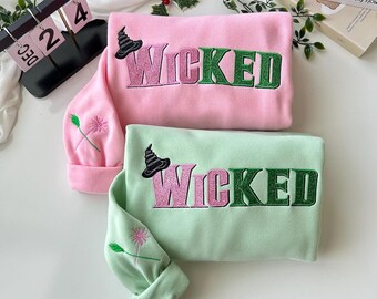 Wicked Glitter Colorful Embroidered Sweatshirt, Wicked Fan Gift Sweatshirt, Defy Gravity Hoodie, Wizard of Oz, Broomstick Magic Sweater
