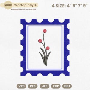 Diseño de bordado de sellos florales, diseño de bordado de sellos postales, diseño de bordado de flores silvestres, bordado de flores boho, descarga instantánea