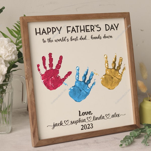 Personalized Gifts for Grandpa, DAD - Father's Day Gift, Father's Day Wooden Sign, DIY Handprint Sign, Gifts for dad, Child's Handprint Sign