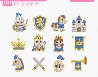 Royal Knight Medieval Instant Download, Castle Kingdom Mini Machine Embroidery Files, 12 Designs, Manual Digitizing
