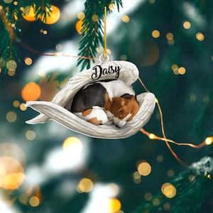 Gepersonaliseerde Beagles Sleeping Angel Wing Flat 2D Memorial Dog, Beagles Memorial Ornament, Beagles Dog Christmas Ornament, Pet Lover Gifts