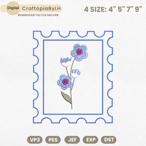 Diseño de bordado de sellos florales, diseño de bordado de sellos postales, diseño de bordado de flores silvestres, bordado de flores boho, descarga instantánea