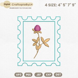Diseño de bordado de sellos florales, diseño de bordado de sellos postales, diseño de bordado de flores silvestres, bordado de flores boho, descarga instantánea